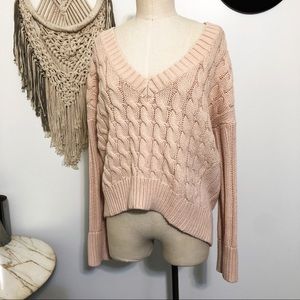Express Deep V Cable Knit Sweater